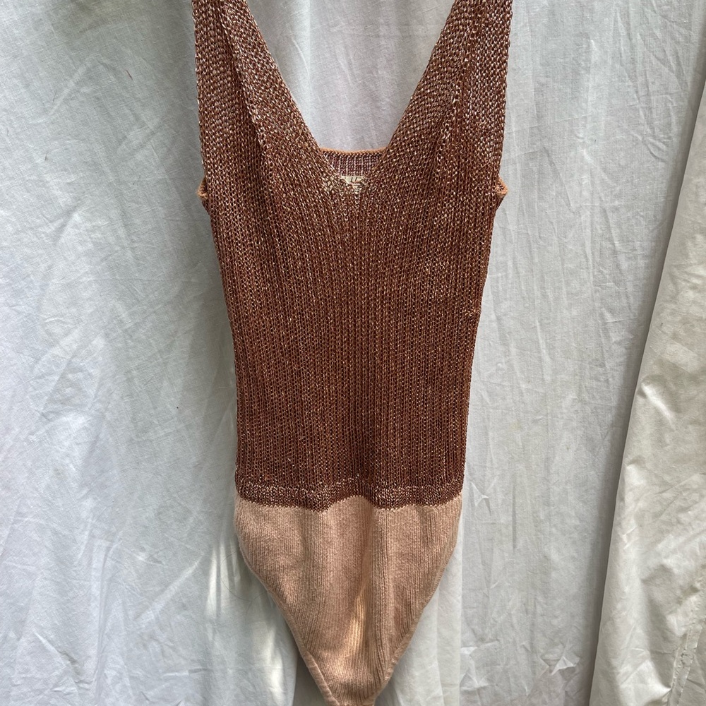 Free People rose  and Tan Bodysuit metallic